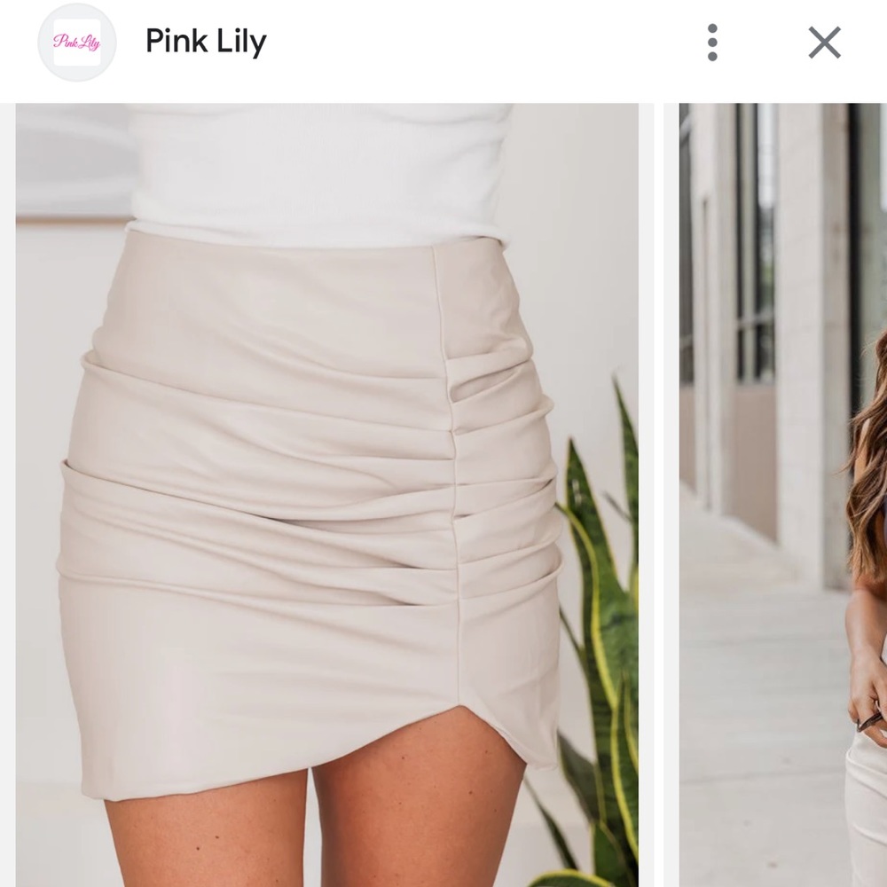 Wrong timing beige ruched leather skirt